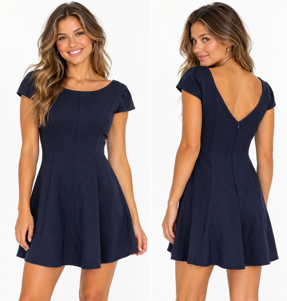 Shoshanna Navy Fit & Flare Dress Womens XS Blue Cap Sleeve Minimalist Capsule
